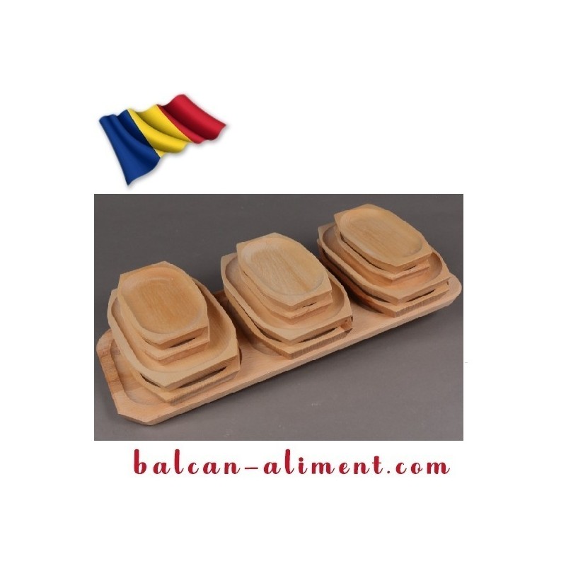 SET PLATOU CU FARFURII LEMN 12+1