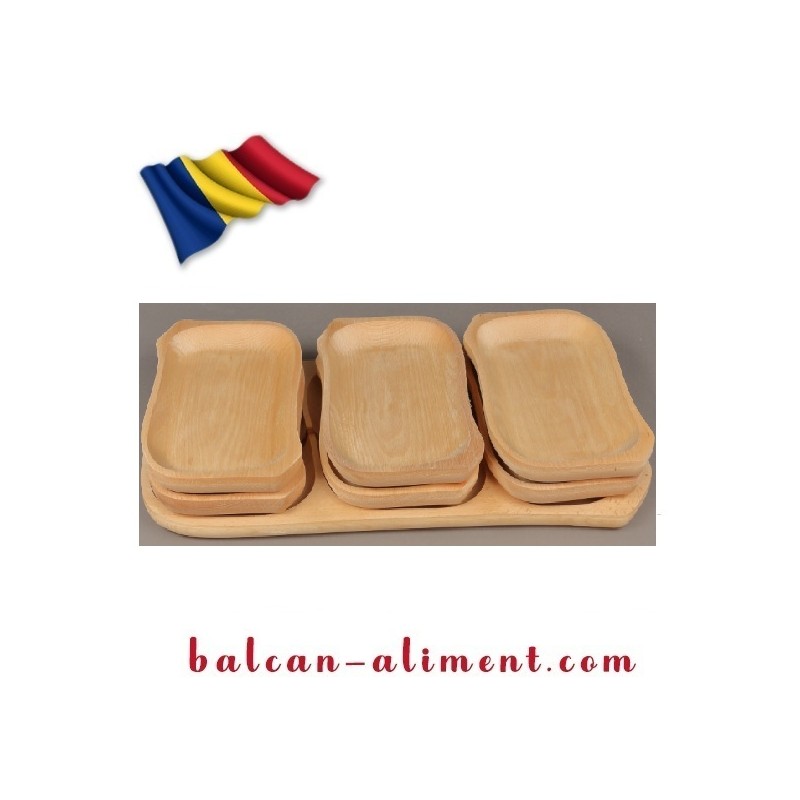 SET PLATOU CU FARFURII LEMN 6+1