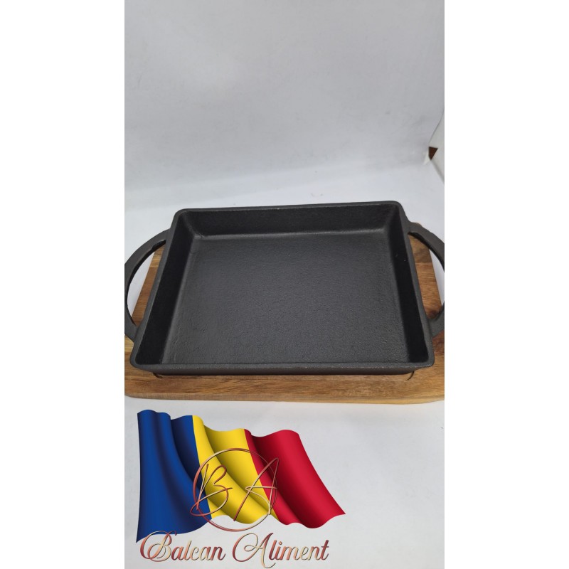 VAS DE COPT FONTA CU SUPORT DE LEMN 30X19.5 CM