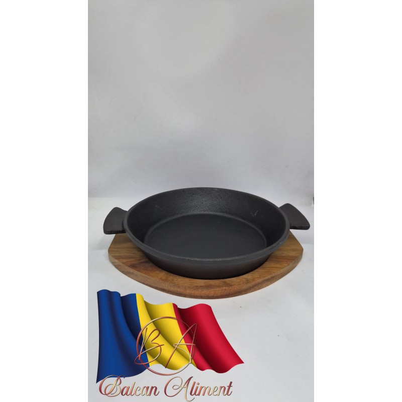 VAS DE COPT FONTA CU SUPORT DE LEMN 25X20.5 CM