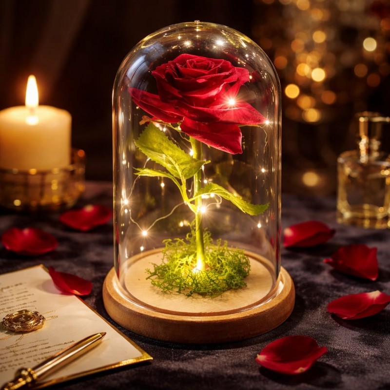 TRANDAFIR ARTIFICIAL IN CUPOLA DE STICLA 20 CM